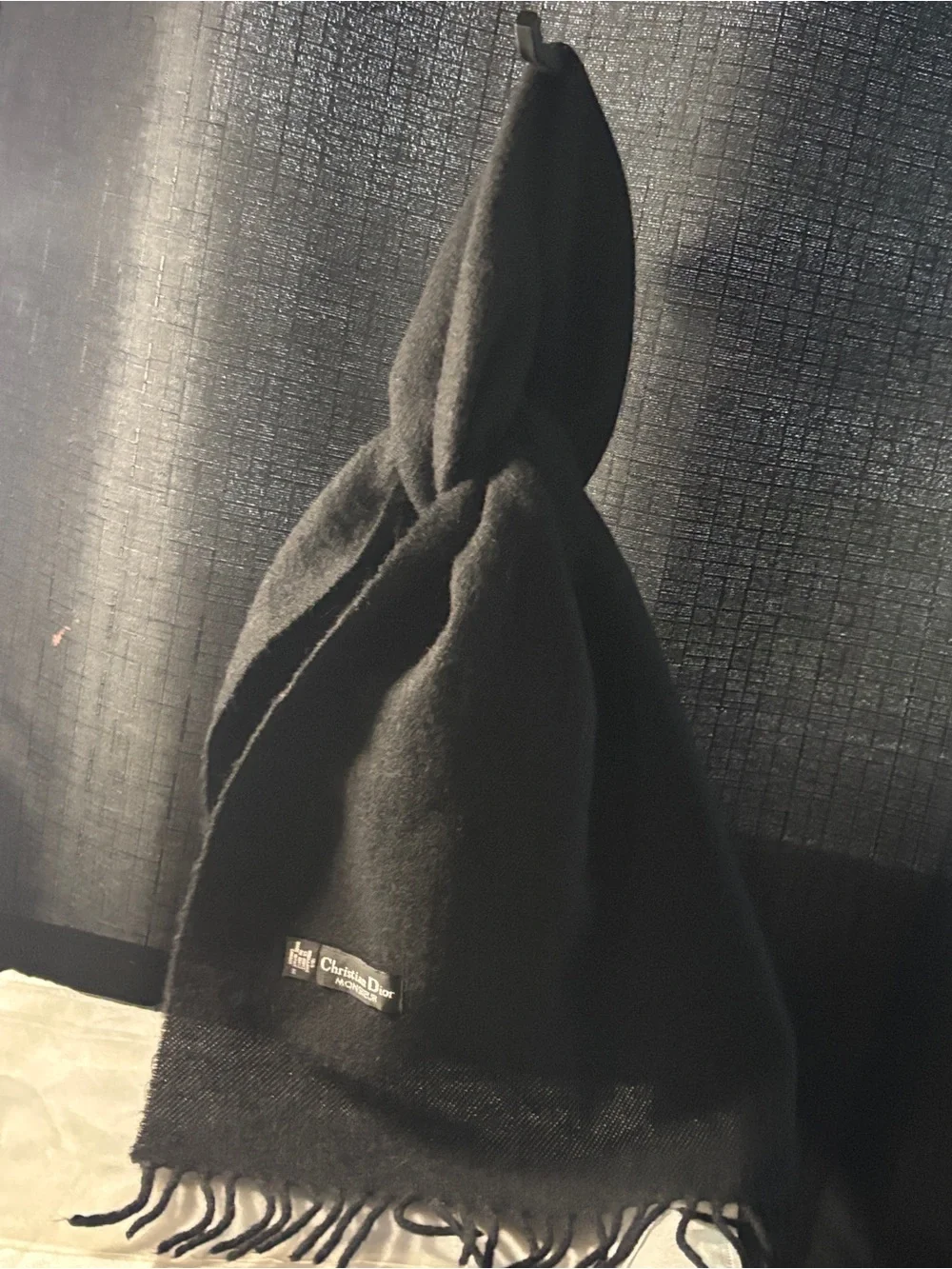 Dior  Black Fringe Wool Scarf with Christian Dior Tag - Picture 11 of 17